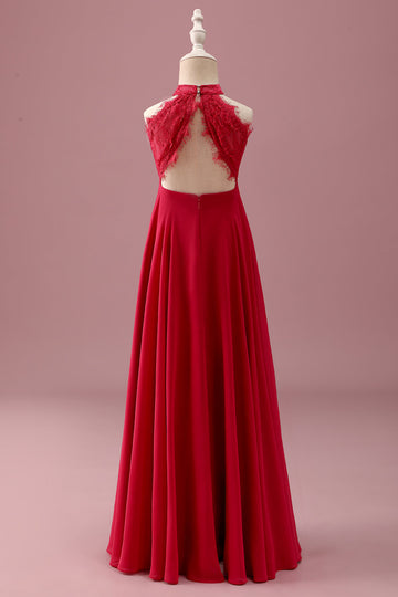Blonder Grime Rød A Line Chiffon Ruched Junior Brudepike Kjole